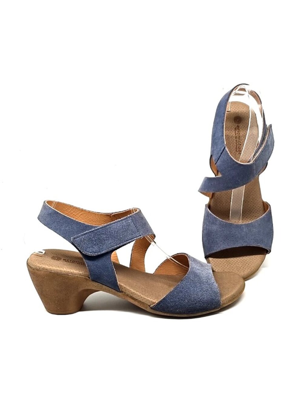 Eric Michael Blue Leather Suede Wedge Sandals Women's Size 40 US 9.5